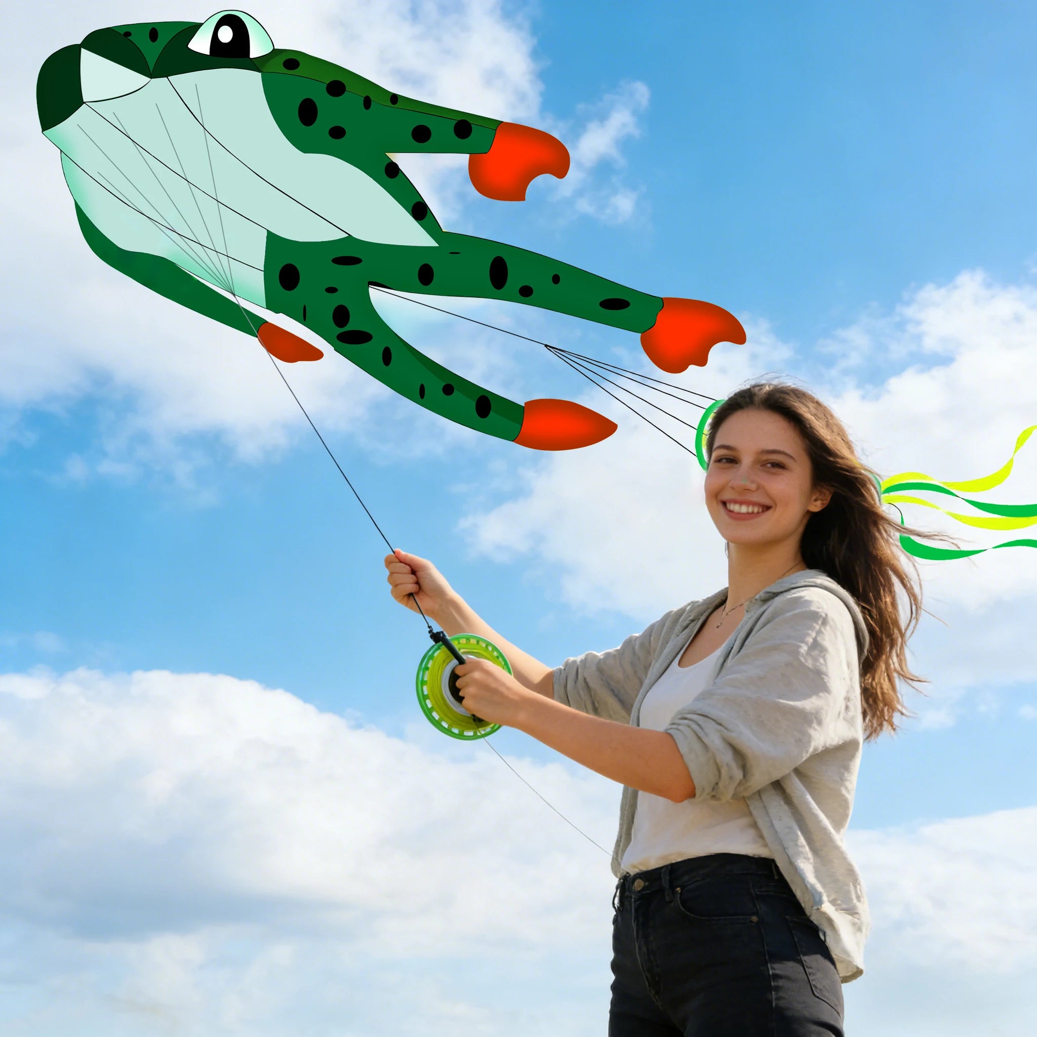 New High-Quality Huge 71Inch Single Line Frog Sports Beach Kite  Factory Outlet  Good Flying