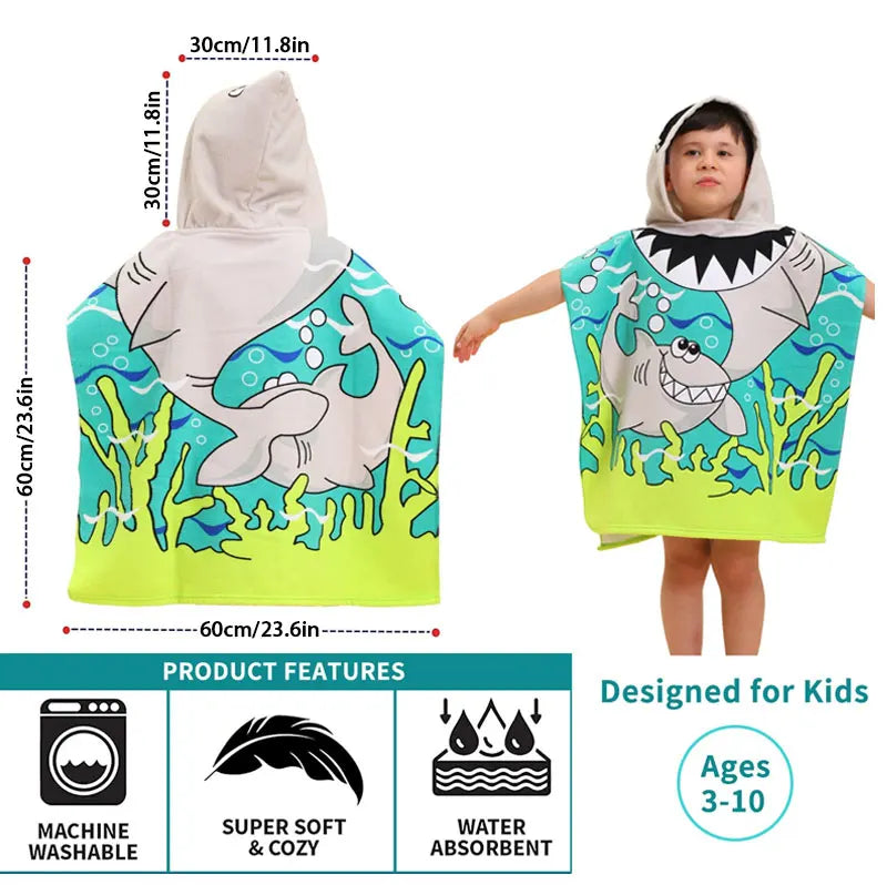 Baby Cartoon Printing Bathrobe Girls Unicorn Beach Towel Boy Shark Dinosaur Bath Towel Kids Hooded Cape Towel Children Bath Item