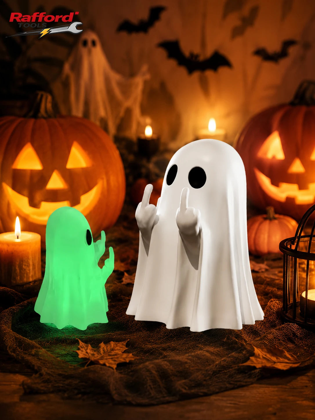 Cute Middle Finger Ghost Statue, Small Halloween Decor for Home, Centerpiece for Coffee Table, Adorable Horror Figure