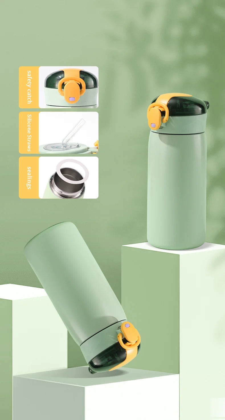 320/460ML Kids Stainless Steel Thermal Bottle Portable Kids Straw Mug Cold and Hot Thermal Thermos Student Water Bottle