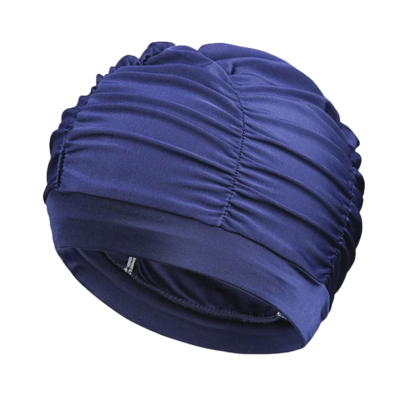 New Solid Color Long Hair Women Men Swim Pool Seaside Water Sports Elastic Pleated Nylon Fabric Bathing Swimming Caps Hat Turban