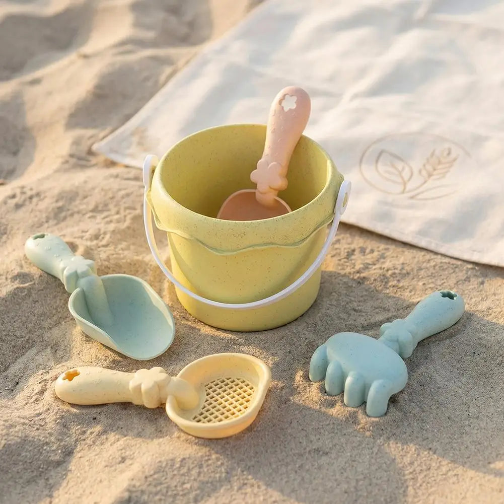 Wheat Straw Kids Beach Toy Set Summer Outdoor Sand Play Kit Eco-Friendly Portable Sand Bucket and Shovel Set Holiday Gifts