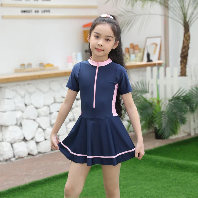 Swimming Suit Girls Zipper Swimmingsuit Girl Kids One Piece Swimsuit Flower Patchwork Swimming Suit For Girls