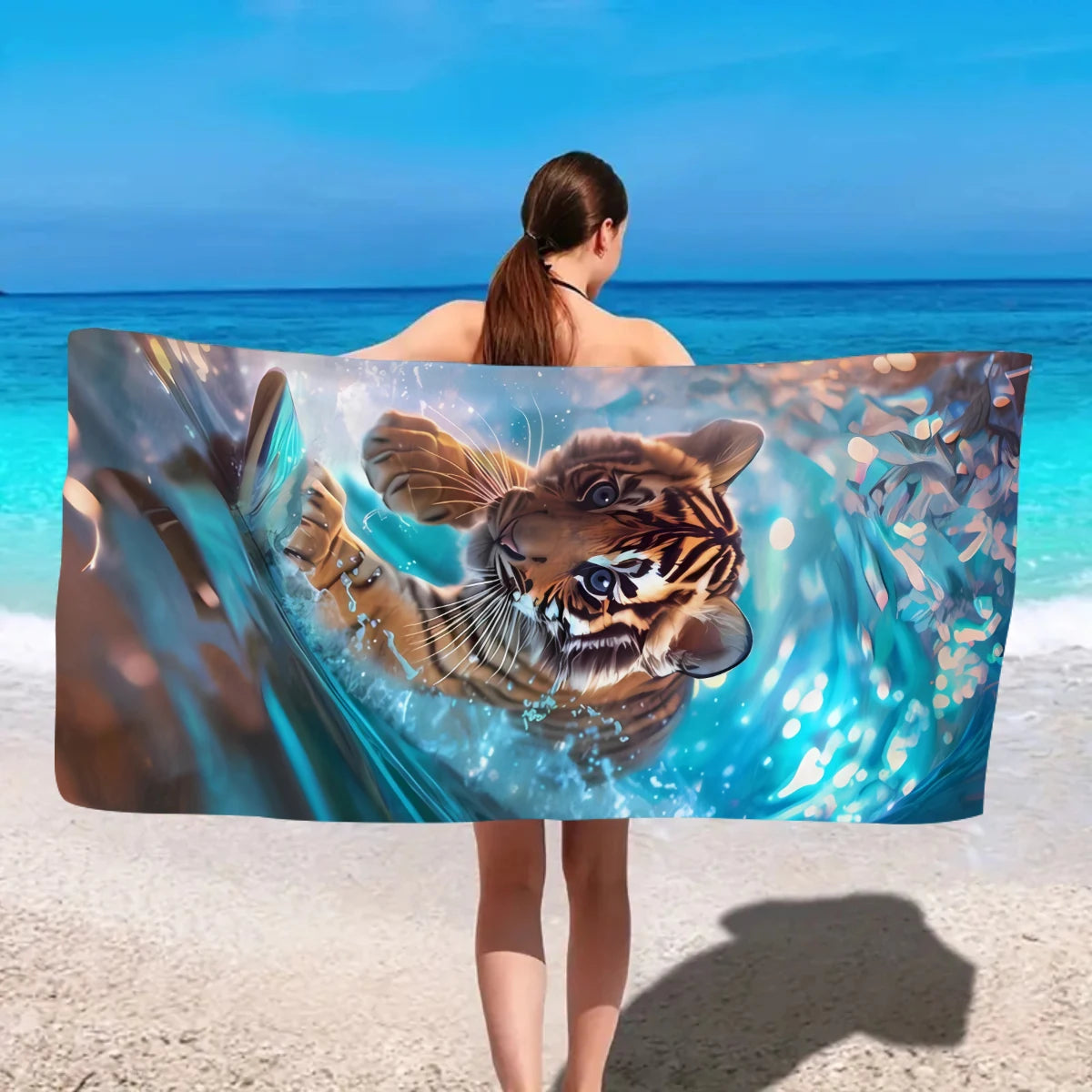 1pc Dolphin Octopus Animal Large Beach Towel, Quick drying Water absorbing Beach Towel, Swimming, Vacation, Camping Beach Towel