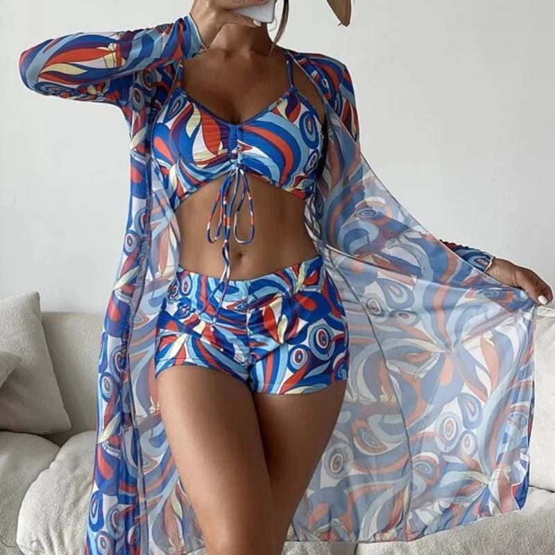 Print Three-Piece Swimsuits Tankini Sets Female Swimwear Push Up For Beach Wear Bathing Suits Pool Women's Swimming Suit
