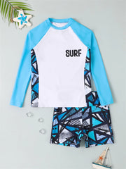 Boy Swimsuit 2026 New Geometry Print Long Sleeve Children Swimwear Summer Two Piece Kids Beach Wear Swimming Bathing Suit Men's
