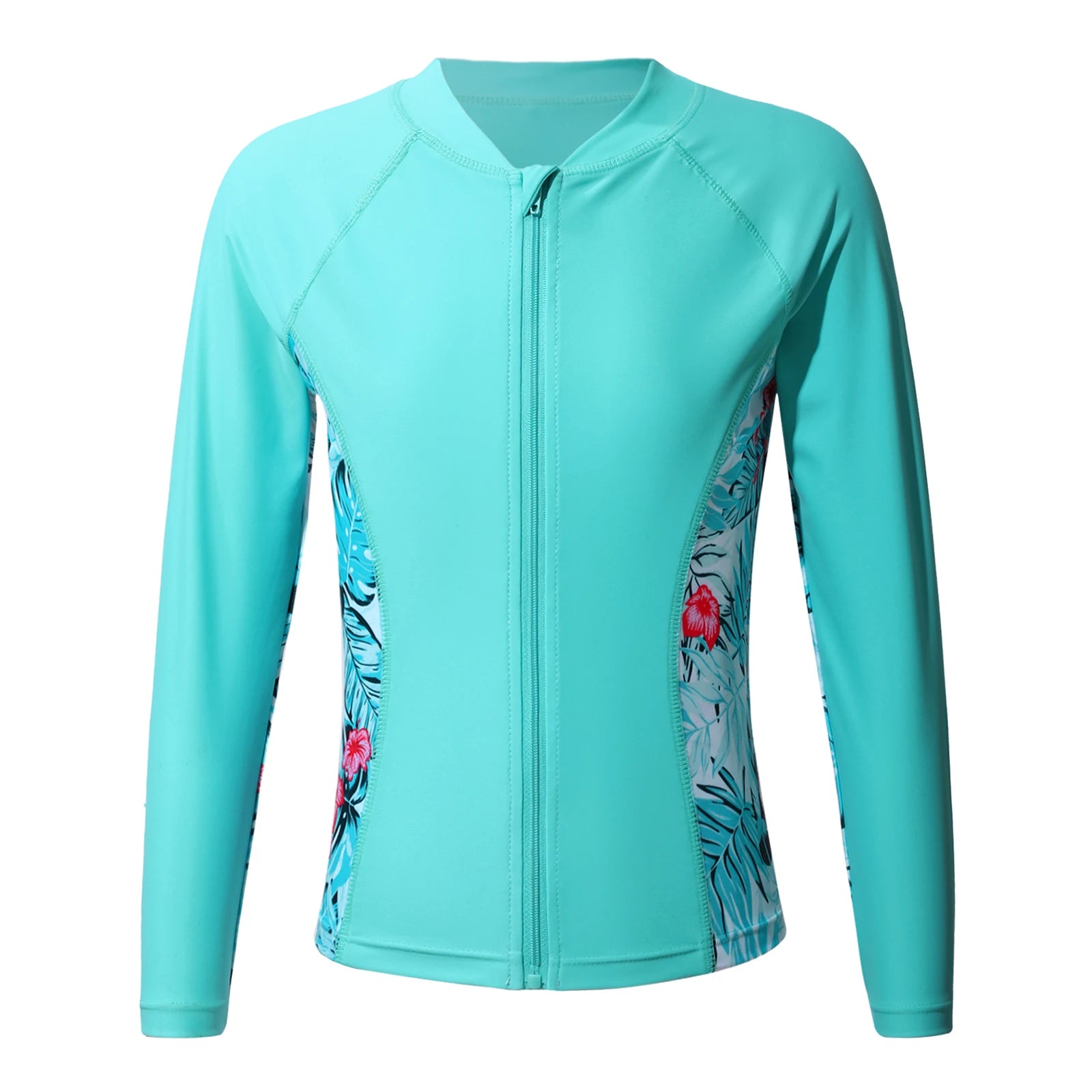 Kids Girls Print Rash Guard T-Shirt Swim Top Long Sleeve Zipper Tops UPF 50+ Sun Protection Pool Swimming Bathing Beach Swimwear