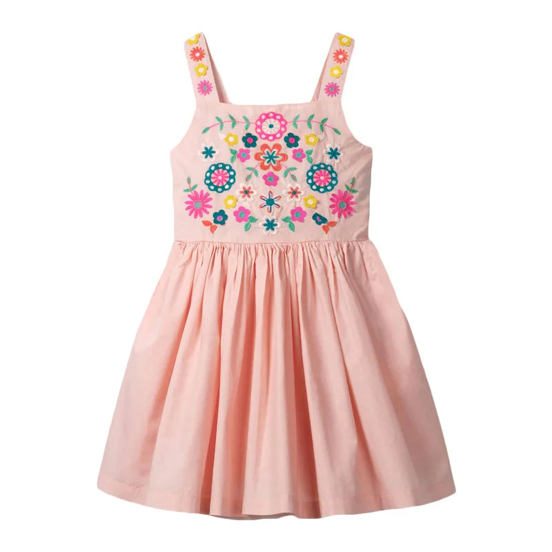Little maven 2026 New Years Girls Dress Summer Girl Beach Floral Dresses for Girls 7 Years Embroidery Floral Baby Girls Clothes