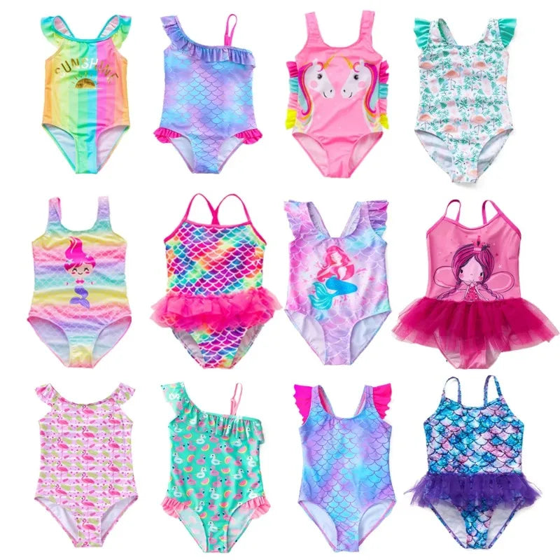 Girls Swimsuit One-Piece Mermaid Fish Scale Unicorn Children's Swimwear Girls Beachwear 2 3 4 5 6 7 8 Years