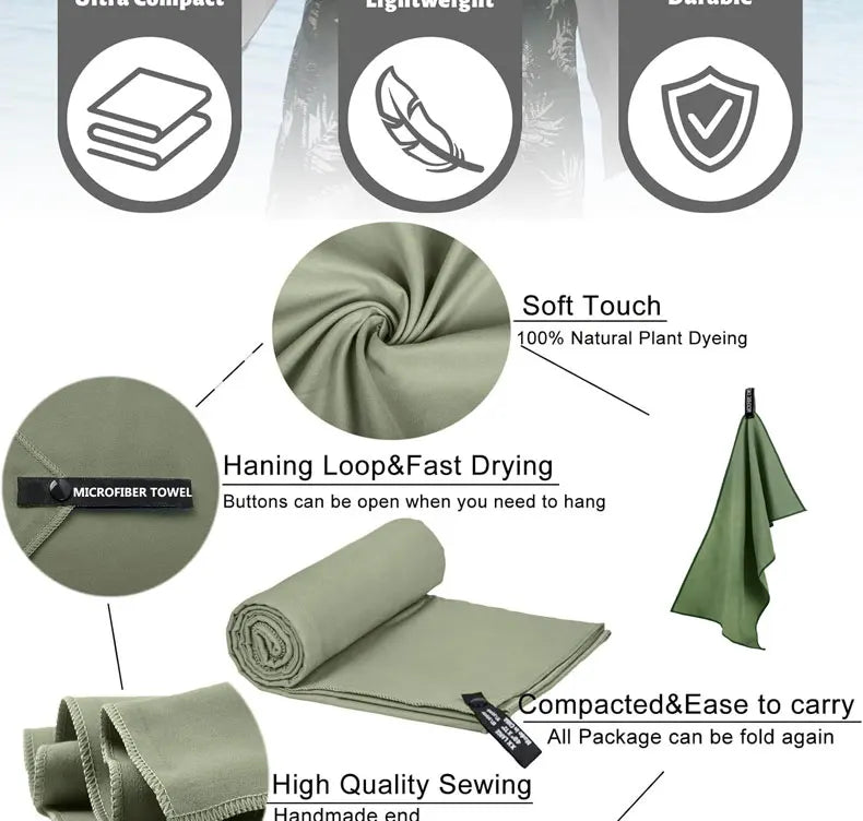 Quick Drying Microfiber Swimming Towel Super Absorbent Gym/Camping Towel Ultra Compact Lightweight Sports/Beach/ Travel Towels