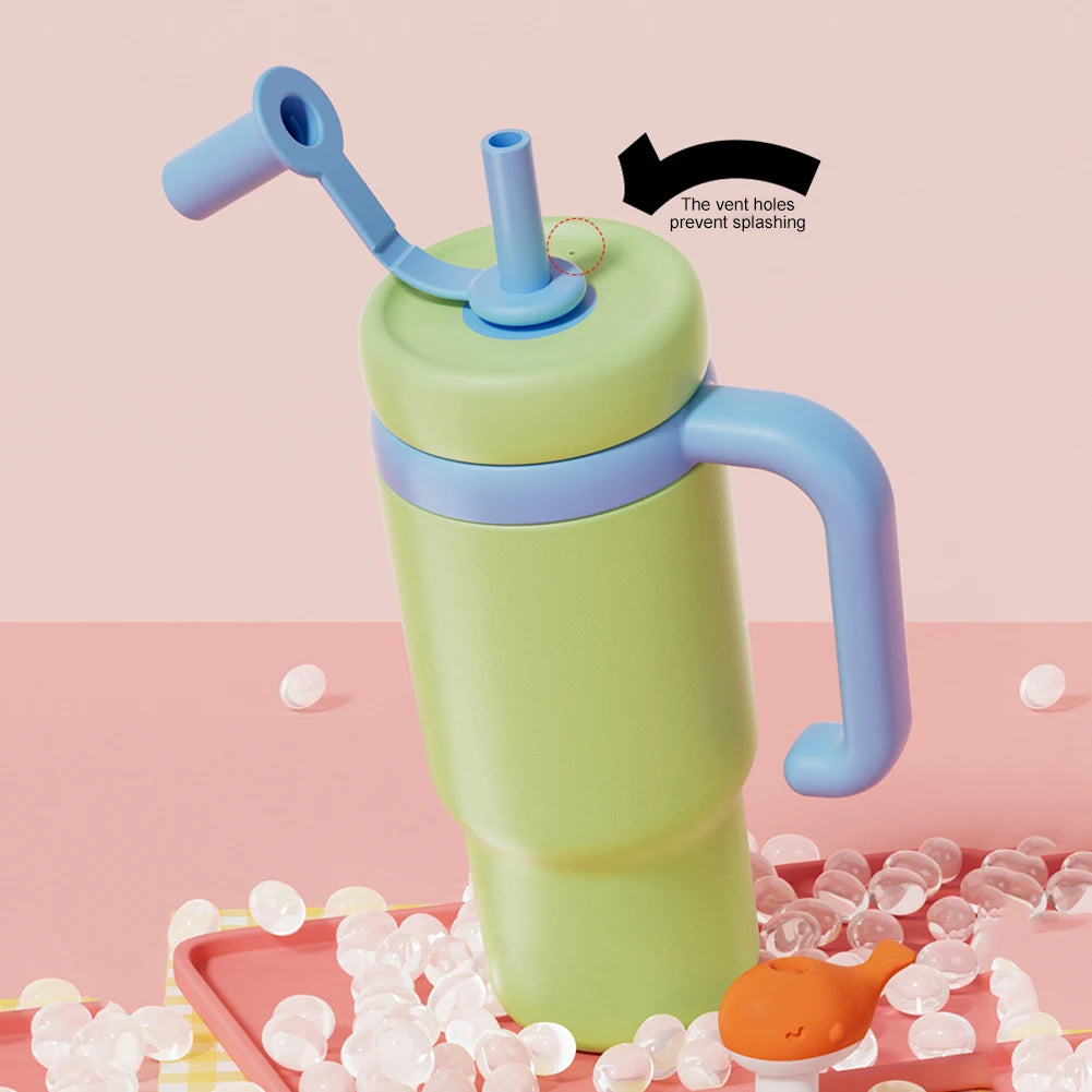 710ML Stainless Steel Whale Fountain Tumbler with Handle Leak Proof Whale Squirt Drinking Cup Water Bottle with Straw Creative G