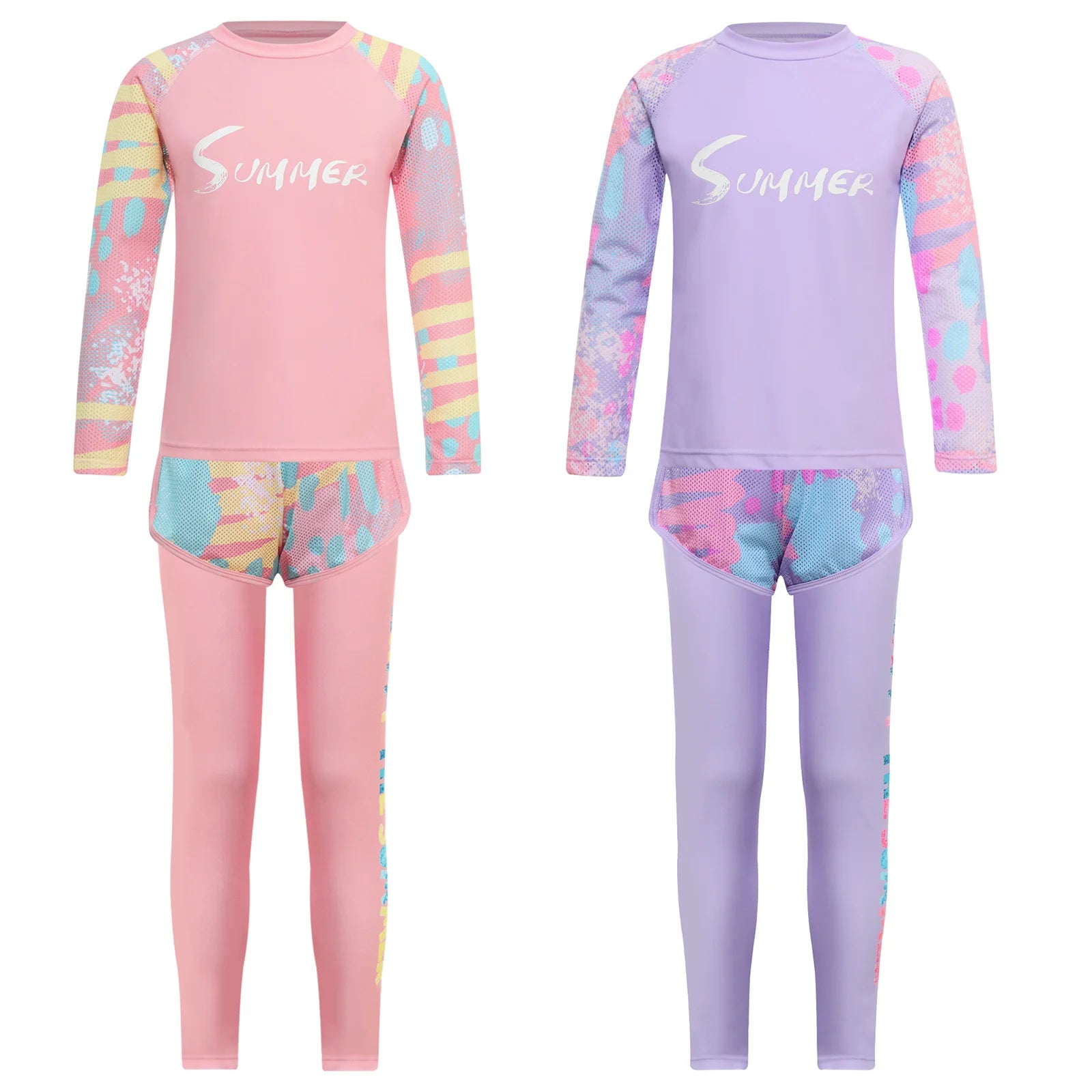 Kids Girls Swimsuit Rash Guard 3Pcs Sunsuit Outfit Long Sleeve Floral Tops Shorts Legging Child Sun Protection Pool Swimwear Set