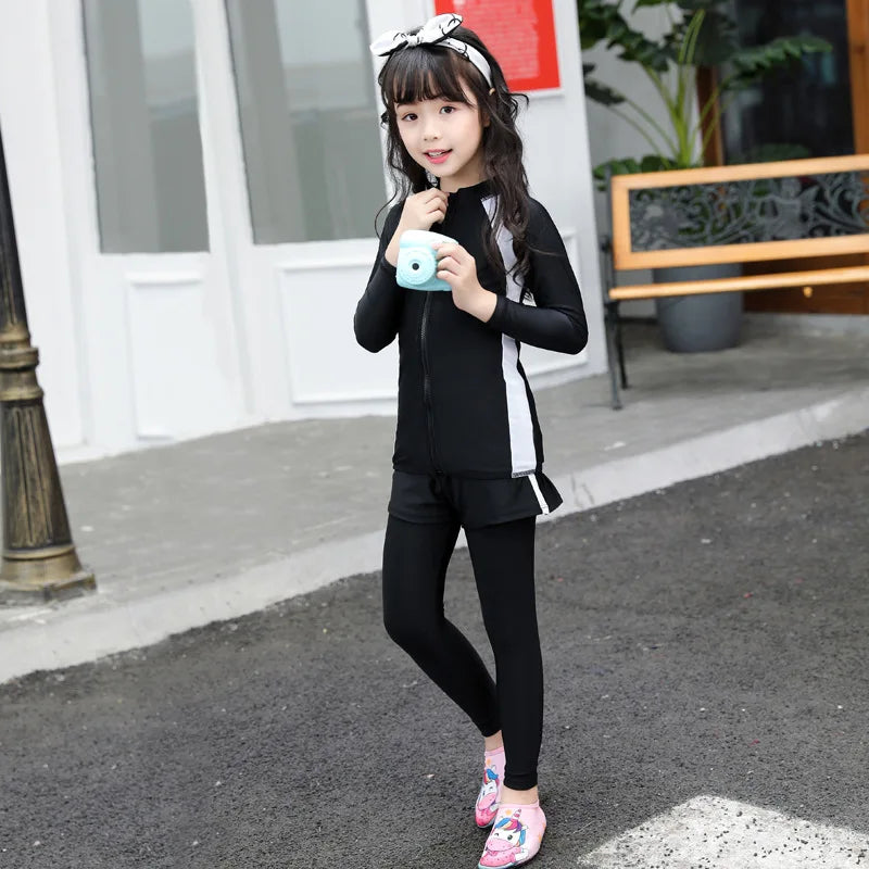 Kids/Toddler Three-Piece Long Sleeve Swimsuits Rash Guard Bathing Suit Swim Shirt+Pants+Shorts Full Body Sun Protection Wetsuits