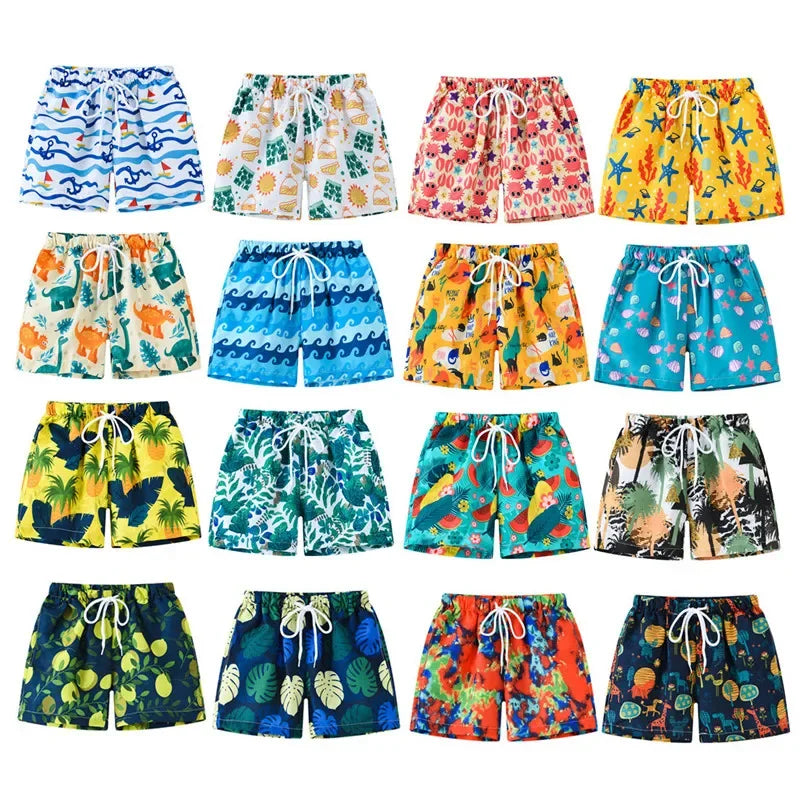 Boys Cartoon Print Beach Shorts Summer Quick Dry Swim Trunks Kids Casual Board Shorts Toddler Swimwear Bathing Suit For 2-8Y