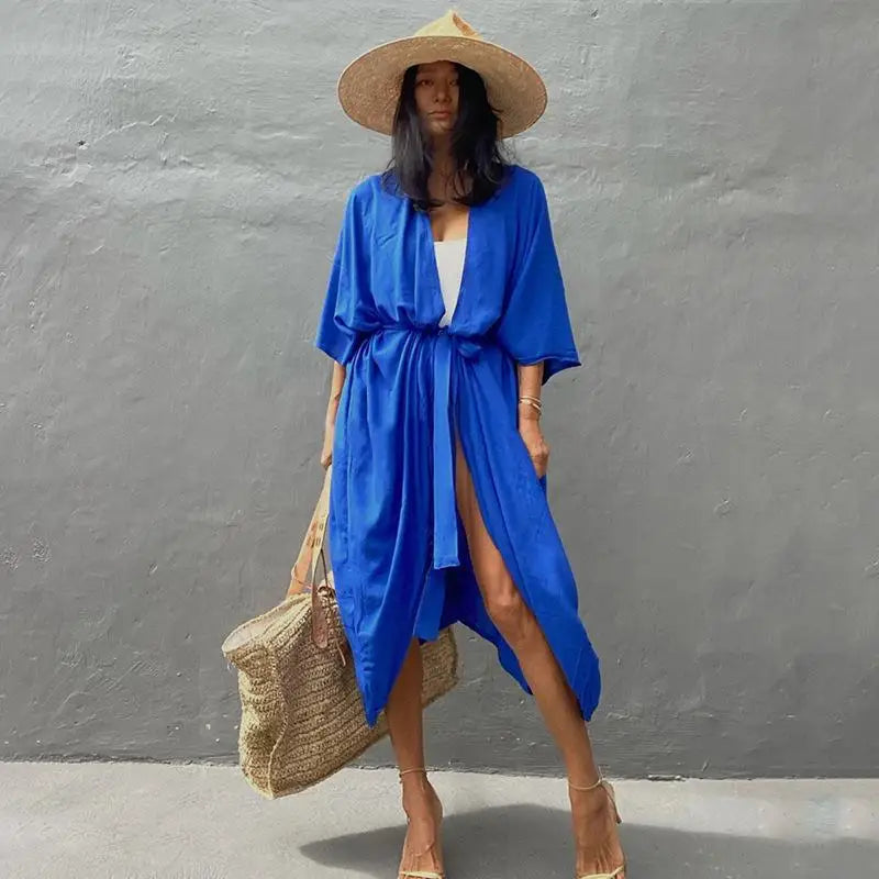 Women's Boho Stripe Tie Dye Swimsuit Cover Up with Belt Tunic Sarong Cardigan Dress Bikini Cover-ups Beach Wear Kimono
