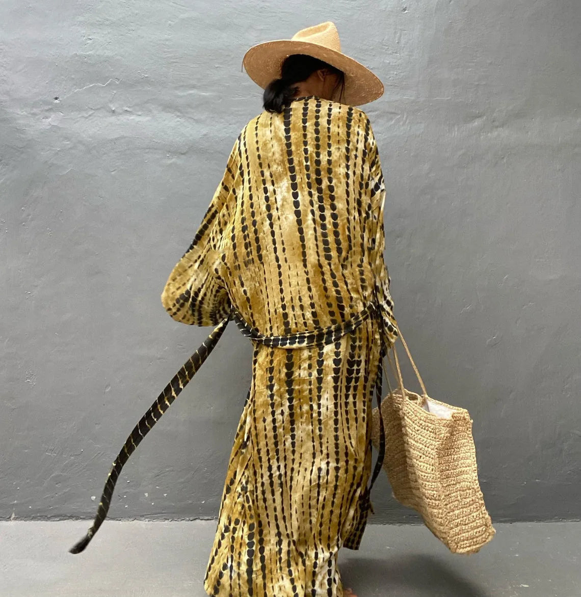 Women's Boho Stripe Tie Dye Swimsuit Cover Up with Belt Tunic Sarong Cardigan Dress Bikini Cover-ups Beach Wear Kimono