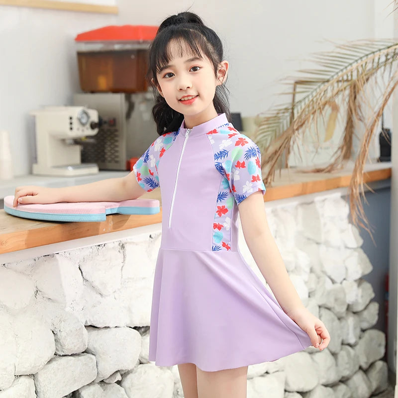 Kids Girl Swimming Suit One Piece Beach Dress Quick Dry Swimwear Teenage Girl Swimsuits Children 3 to 16 Years Girl Bathing Suit