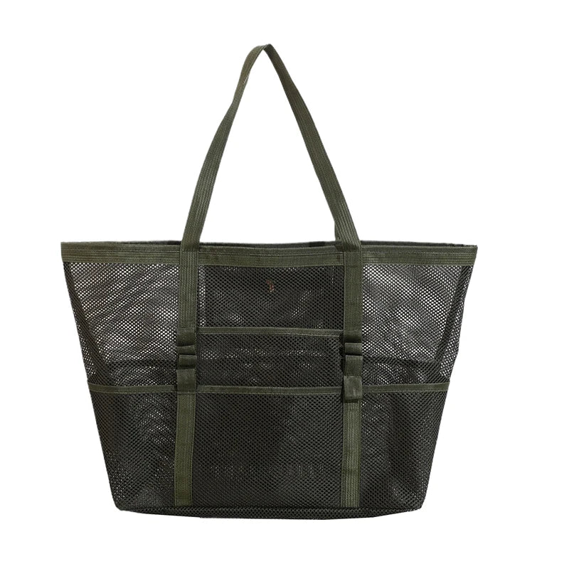 Large Capacity Canvas Beach bag Versatile Commuting Shopping Shoulder bag Lightweight Semi Transparent Mesh Hollow bag