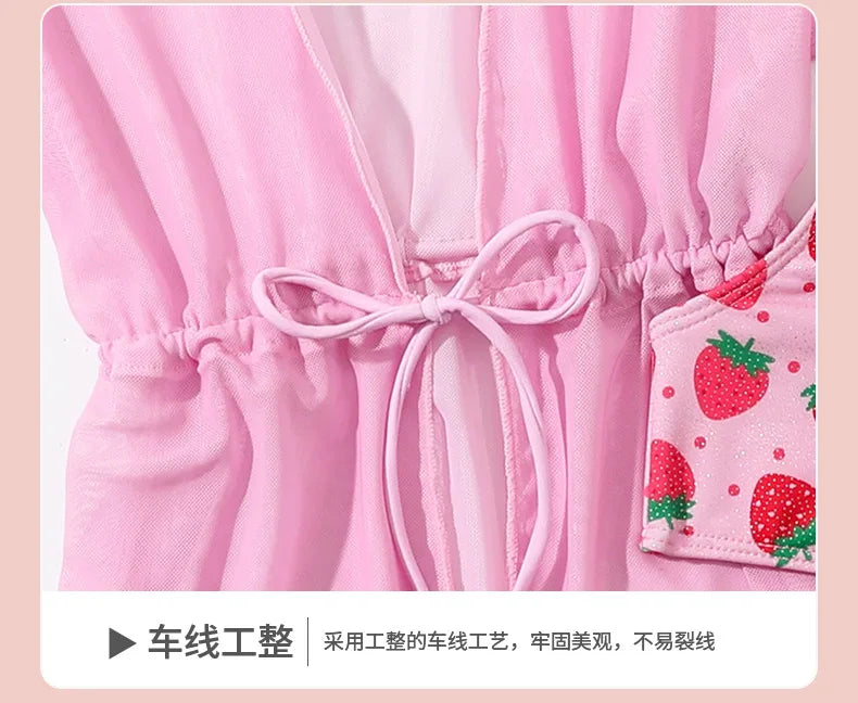 Girls Swimsuit 3 Pieces Swimwear for Kids Summer 2026 Children Bathsuits Beach Cover-Ups Bikini Sets Teenager Clothing
