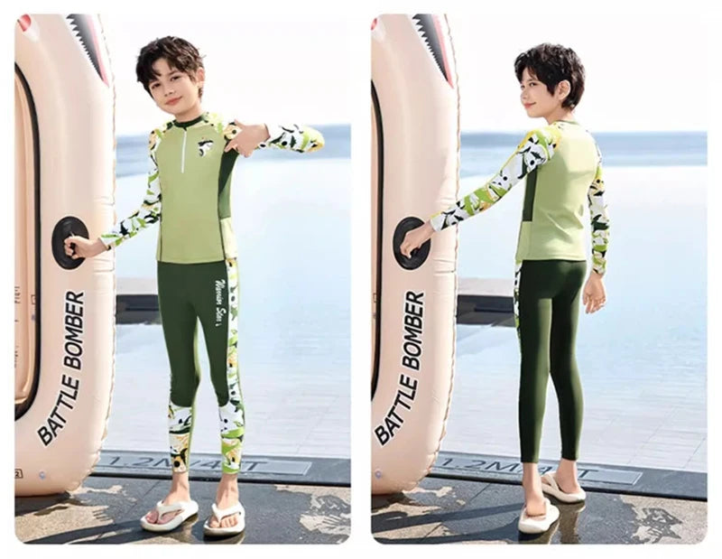 Full Body Boys Swimwear Sun Protection Kids Swimsuit Two Piece Children Long Sleeve Bathing Suit Summer Swimming Pool Clothes