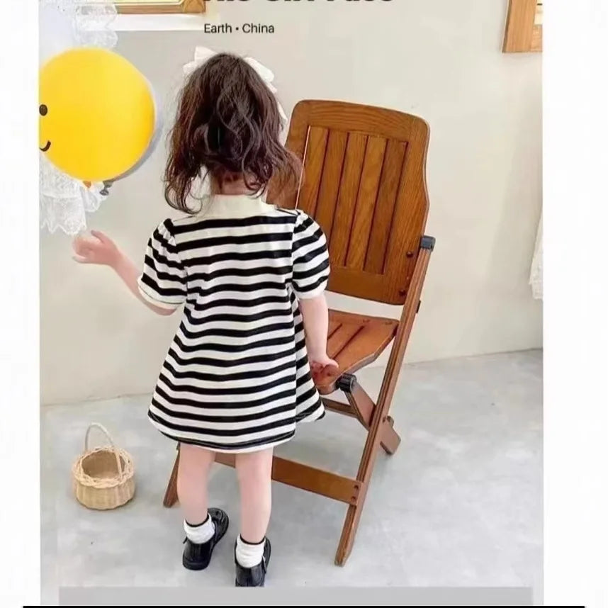 2025 New Children's Dress Girls' Summer Korean Edition Fashion Bubble Sleeves Checkered Strap backless Dress 1-6Y