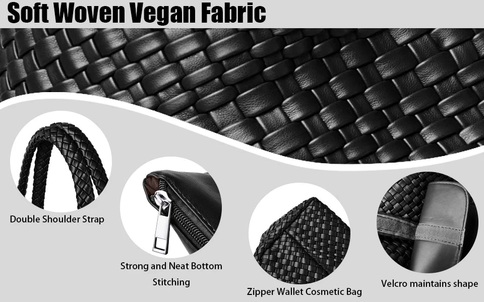 Woven Tote Bag Womens Purse Vegan Leather Shoulder Handbags - Fashion Summer Beach Tote Bags - Large Travel Totes