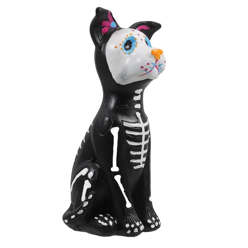 Day of The Dead Dog and Cat Figurine Halloween Statue Sugar Skulls Animal Statue Resin Crafts Home Desk Decorations