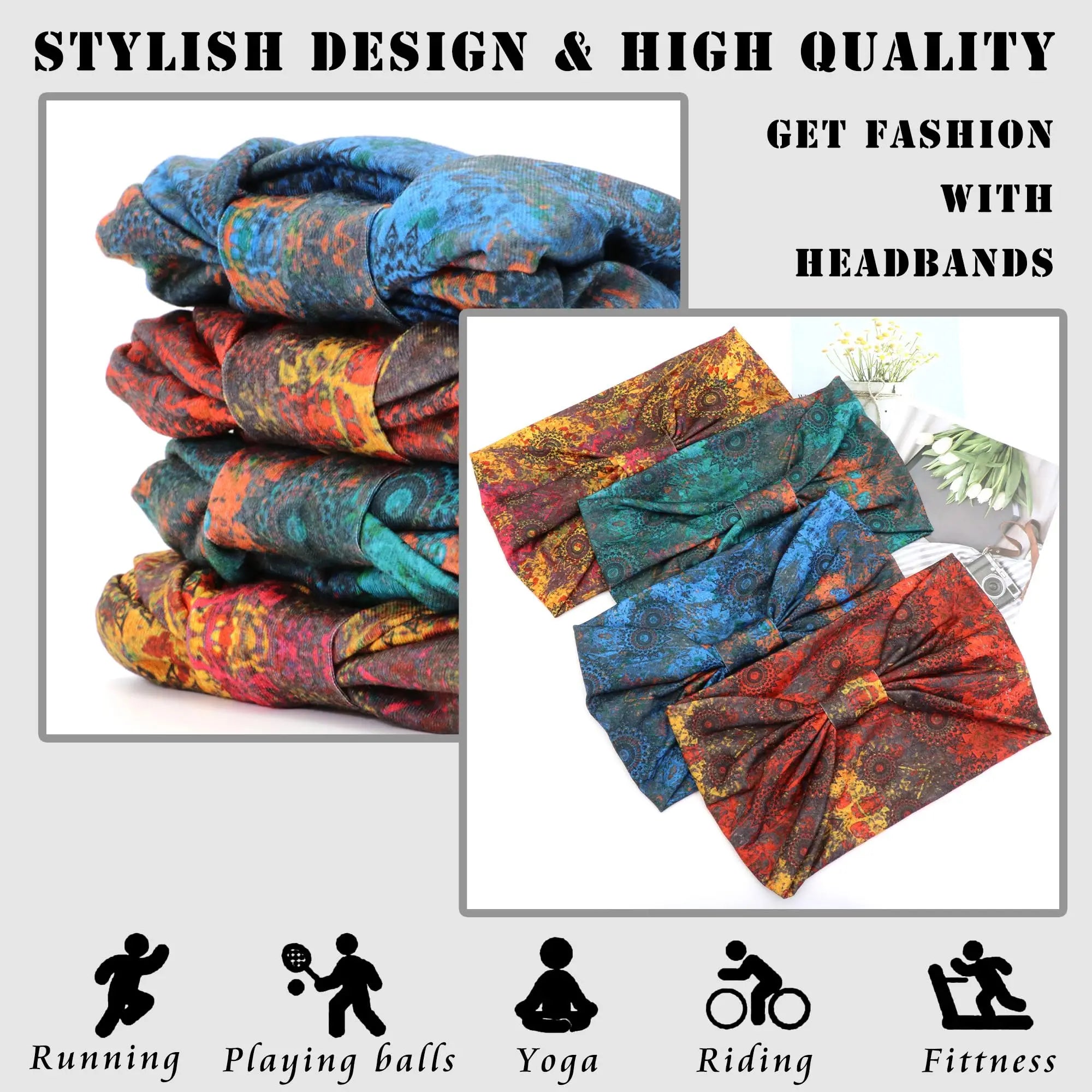 Boho African Headbands for Women Wide Cotton Turban Headwrap  Knot Elastic Hairbands Bandeau Sport Workout Yoga Hair Accessories