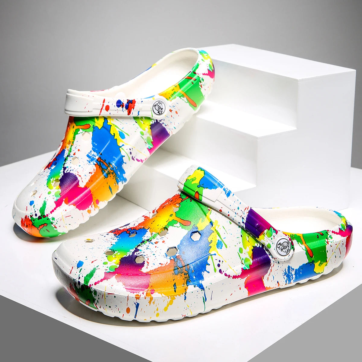 Garden Clogs Comfortable Women's Tie-dye Pattern Clogs, Slip On Lightweight Two-way Wear Clogs, Non-slip Summer Beach Slides 666