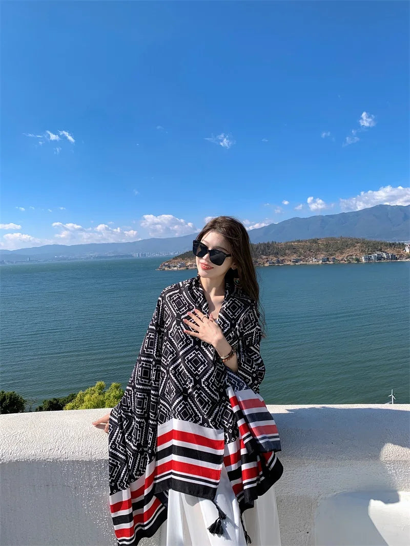 Fashions 90x180cm Twill Cotton Pareo Beach Cover-Ups Women Large Beach Dress Bikini Bathing Swimwear Cover Up Sarong Wrap Scarf