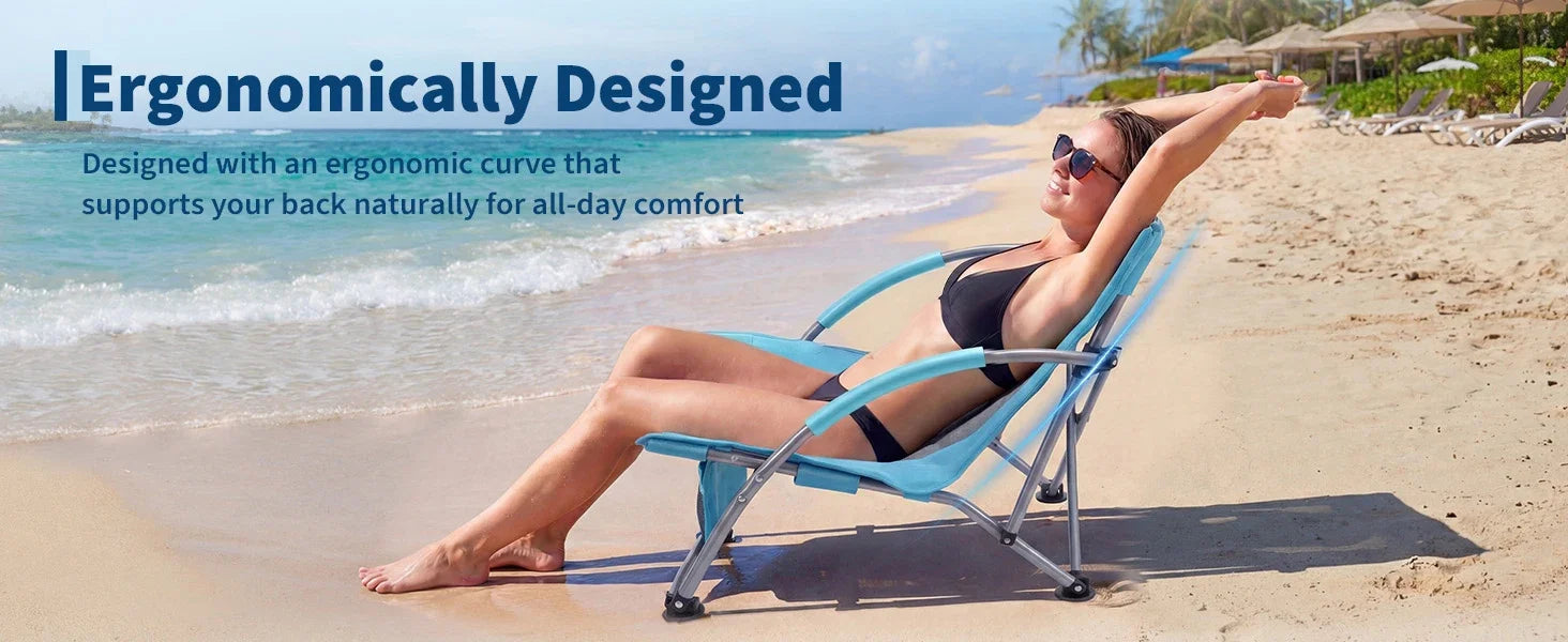 Low Folding Portable Beach Chairs for Extra Wide Seat Chair with Cup Holder Storage Pocket Carry Bag for Camping Beach Travel