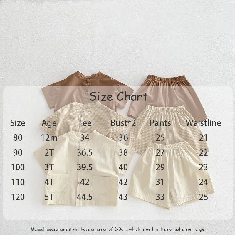 2pcs Summer Thin Short Sleeve T-shirt and Shorts Set Small Stand Collar Cool Toddler Boys Baby Girls Casual Beach Suits
