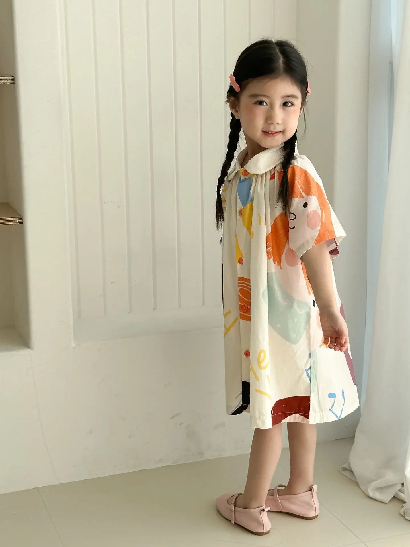 Kids Set Brother And Sister Clothes 2025 Summer New Boy's Two Piece Suit Or Short Sleeve Girl's Graffiti Dress Cartoon Clothes