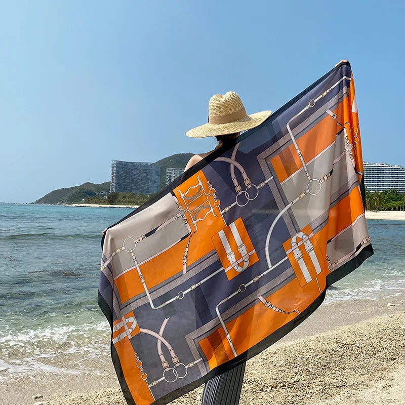 Travel Beach Scarve Bikini Large Sunscreen Shawl Design Floral Sarong Wrap Scarf Women Luxury Swimsuit Bathing Cover-up 90x180cm