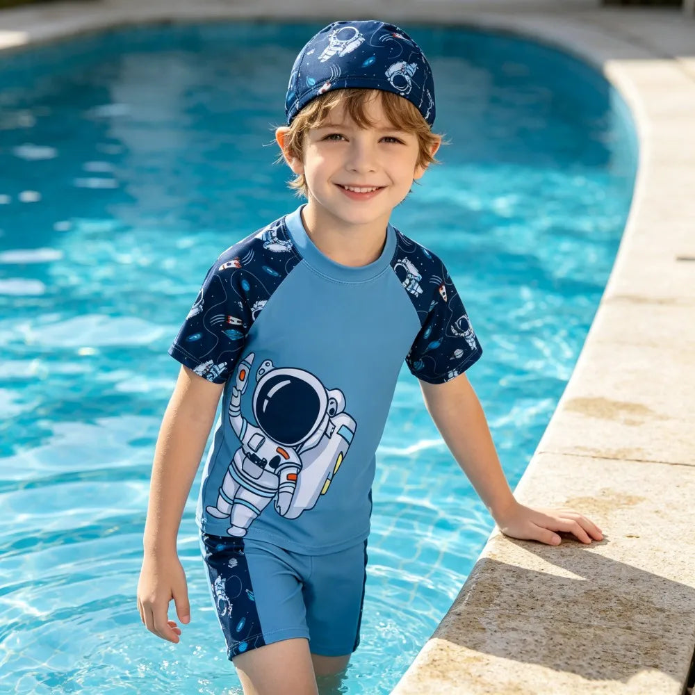 Kids Swimming Suits Children Swimsuit Boys Swimwear Set Cartoon Beachwear Surf Bathing Outfits for 4 5 6 7 8 9 10 11 12 13 Years