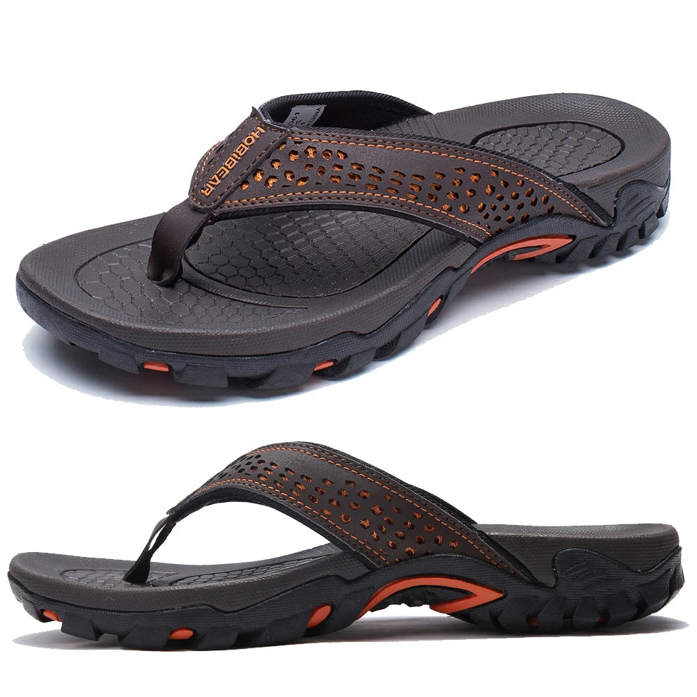 Jumpmore Summer Flip Flops Men Shoes Outdoor Fashion PU Leather Flat Shoes Beach Holiday Shoes Size 40-50
