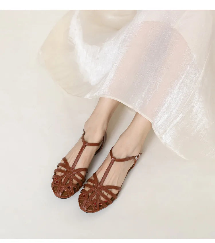 ZAROY Women's Sandals Summer Casual Footwear T-tied Cross Strap Flat Sandals Weave Hollow Roman Sandalia Zapatos сандали