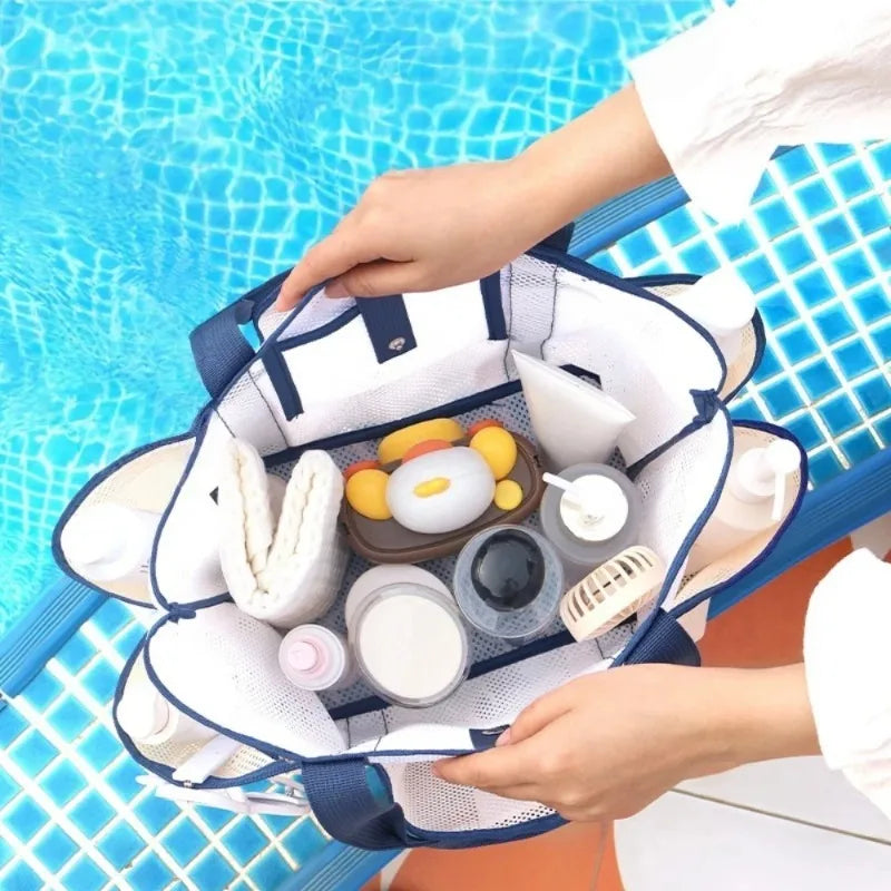 Mesh Gym Beach Tote Bag Large Capacity Portable Handheld Travel Bag Swimming Swimsuit Storage Pouch for Outdoor Vacation