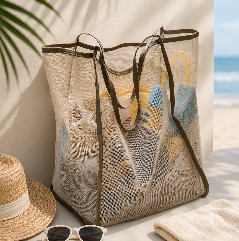 Mesh Beach Bag Lightweight, Breathable & Quick-Dry Travel Tote for Beach Trips Outdoor Activities, and Storage of Towels Toys