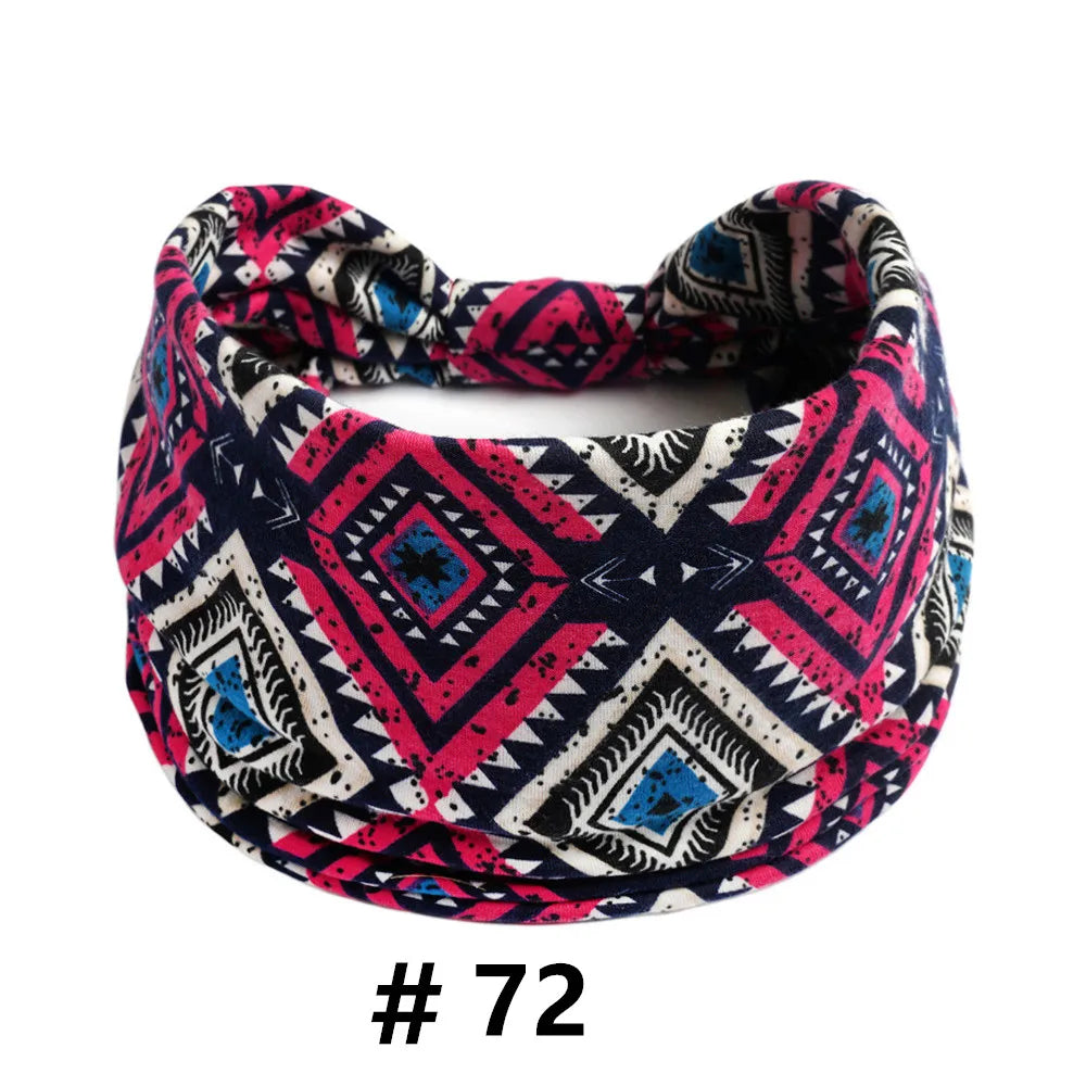 Boho African Headbands for Women Wide Cotton Turban Headwrap  Knot Elastic Hairbands Bandeau Sport Workout Yoga Hair Accessories