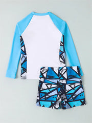Boy Swimsuit 2026 New Geometry Print Long Sleeve Children Swimwear Summer Two Piece Kids Beach Wear Swimming Bathing Suit Men's