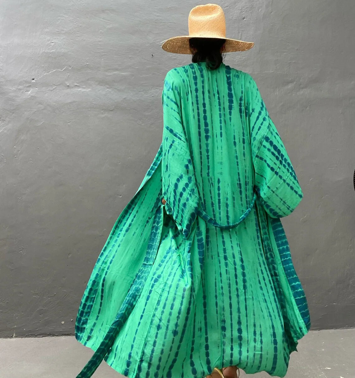 Women's Boho Stripe Tie Dye Swimsuit Cover Up with Belt Tunic Sarong Cardigan Dress Bikini Cover-ups Beach Wear Kimono