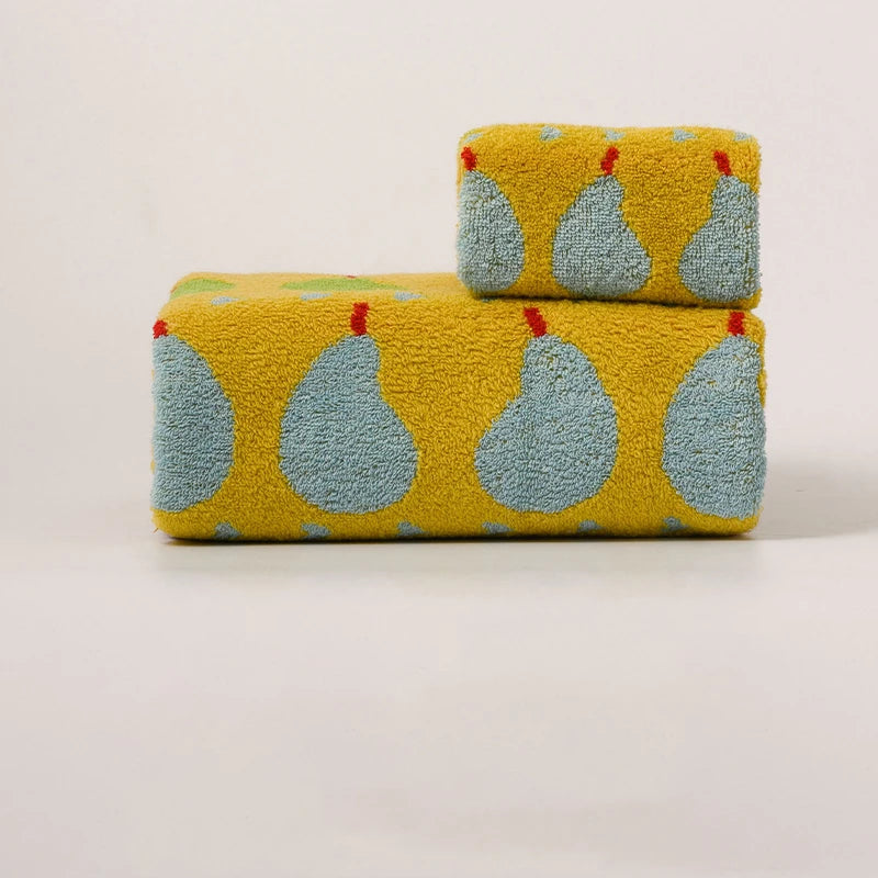 Cute Graffiti  Pears Patter Cotton Soft Face Towel for Kids Absorbent Bath Towel Comfortable Cotton Household Towel Beach Towels