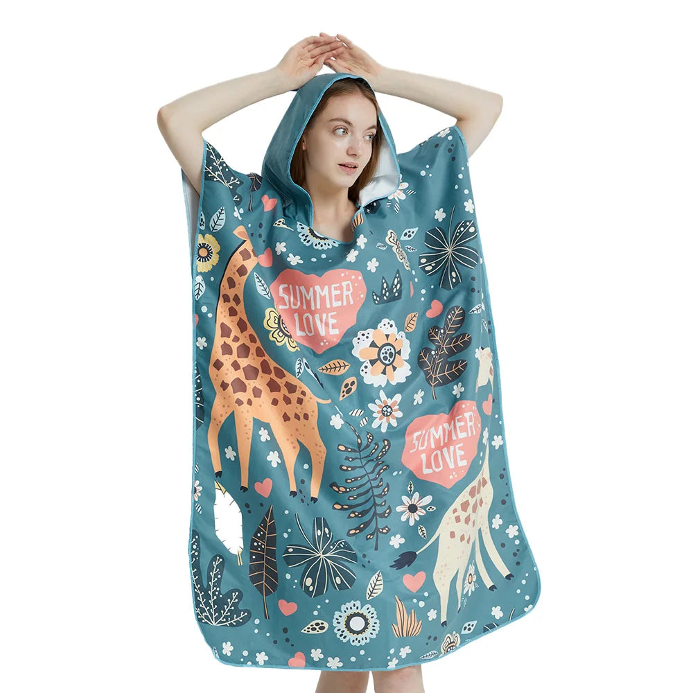 Surf Poncho Towel Poncho Quick-Dry Towel Hoodie Microfiber Beach Robe Changing Poncho Swim Towel Beach Poncho For Adults (A26)