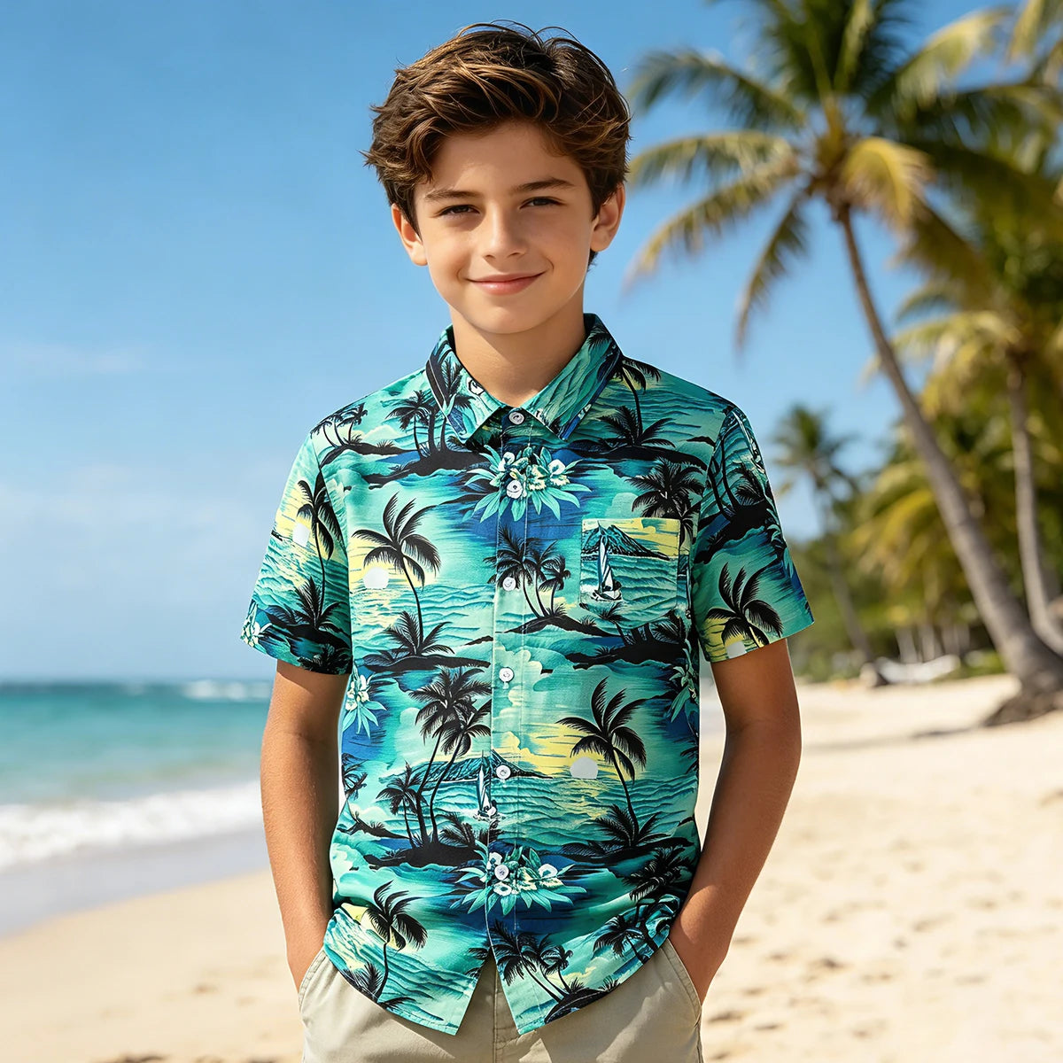 Boys Hawaiian Shirt Kids Summer Beach School Gift Casual Top Teenager Novelty Fashion Daily Holiday Birthday Tee