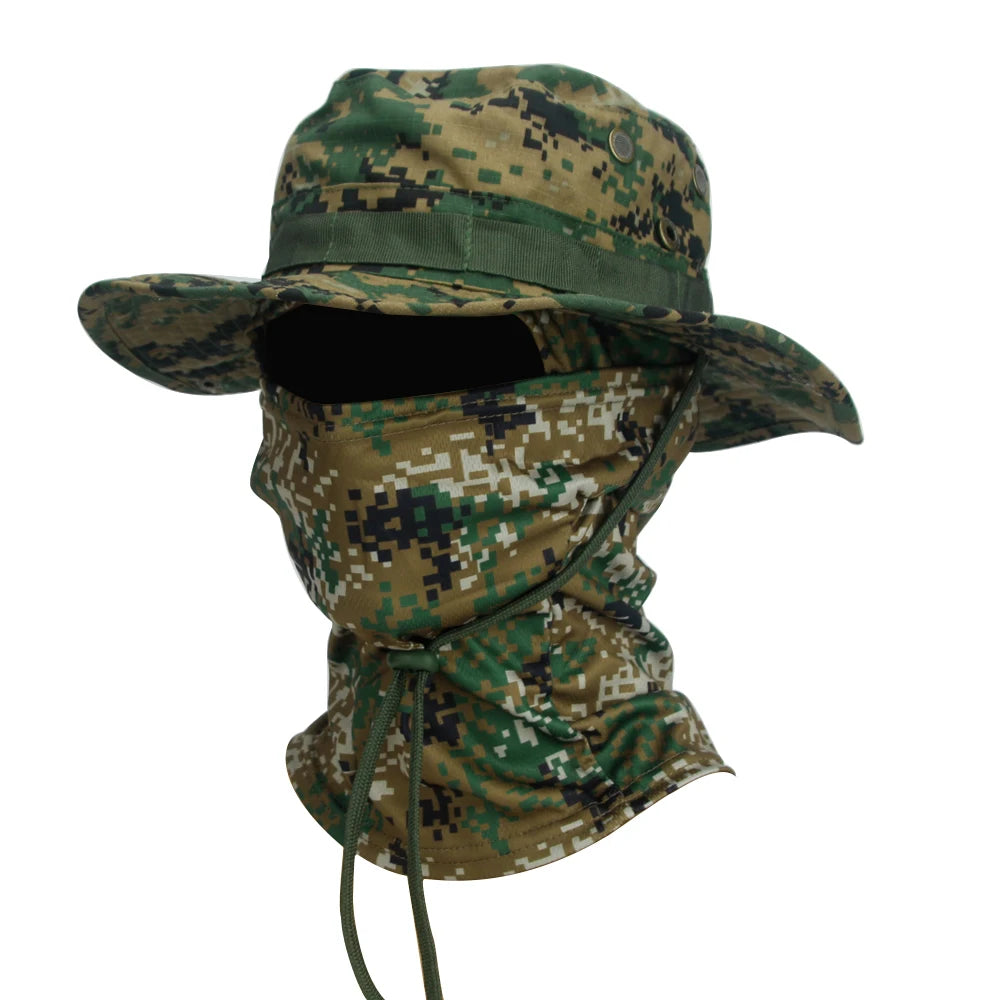 2Pcs/Set Wide-brimmed Hat Balaclava Mixed Set Men Sunscreen Boonie Cap Outdoors Hiking Camping Fishing Hat Sun Hat Fisherman Hat