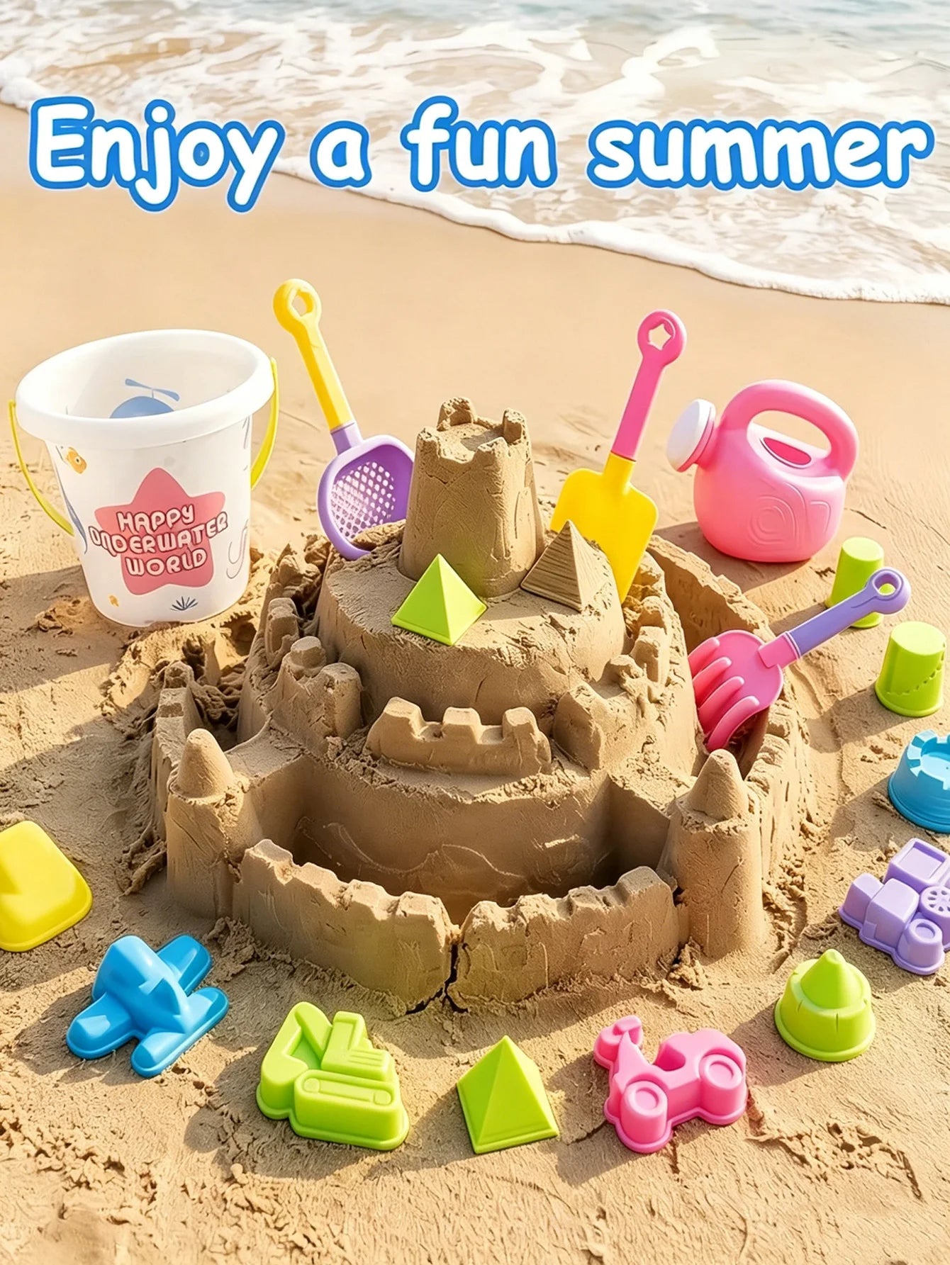 18pcs Beach Toy Set, Children Folding Bucket Summer Sand Pool Beach Game Set, Great Holiday Outdoor Play Tools For Girls Gift