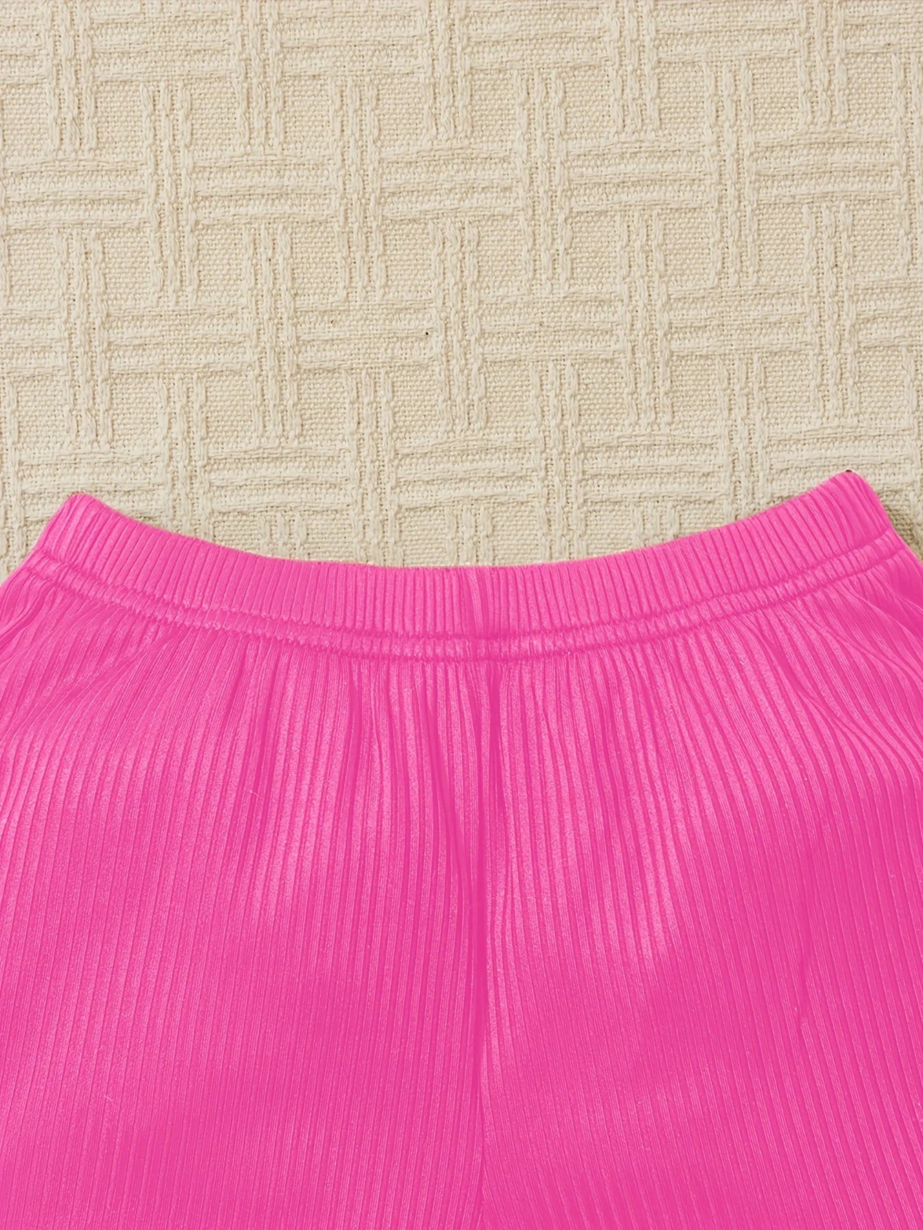 Ins Girls' Summer Outfit Set Young Girls' Vacation Style Solid Color Lace Vest Shorts Set