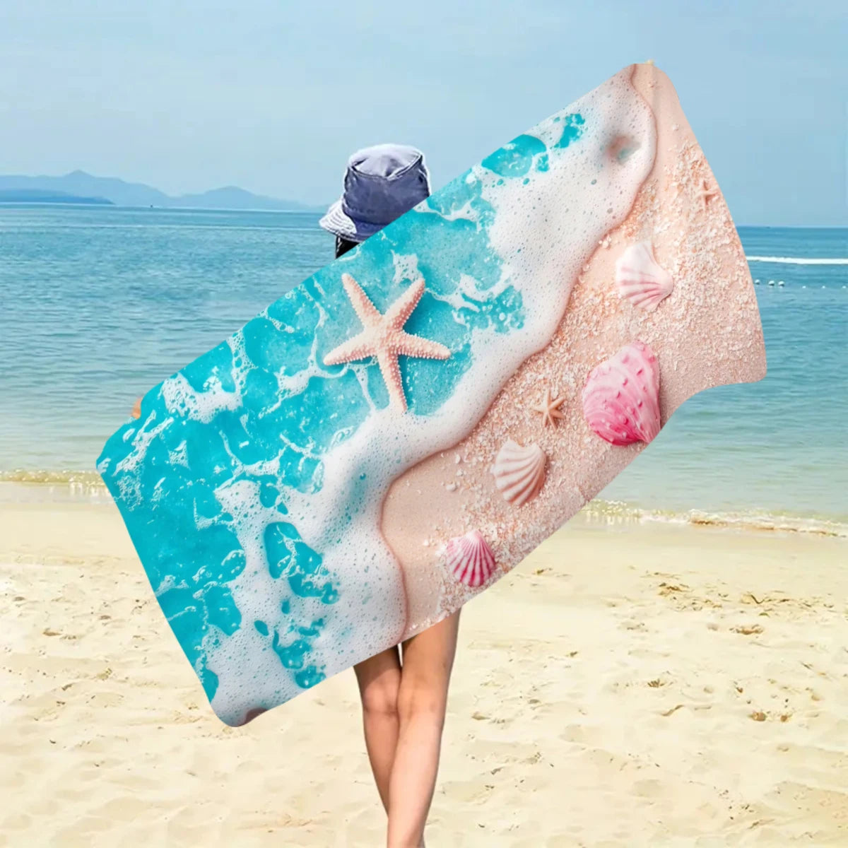 1pc Ocean element beach towel, suitable for outdoor sports, swimming, and fitness center multifunctional beach towel