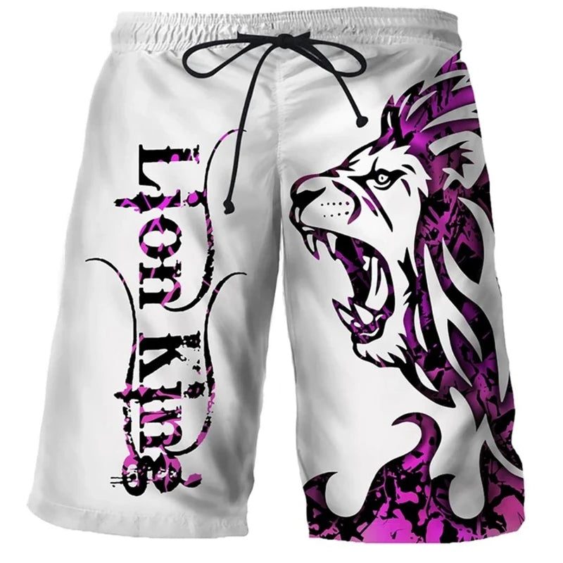 New Lion Graphic 3d Print Shorts Men Breathable Quick-drying Gym Fitness Shorts Plus Size Loose Fashion Drawstring Unisex Shorts